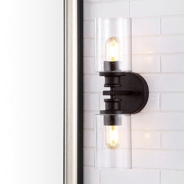 Jules Edison 16.5" Cylinder Iron/Seeded Glass Farmhouse Contemporary LED Wall Sconce - JONATHAN Y